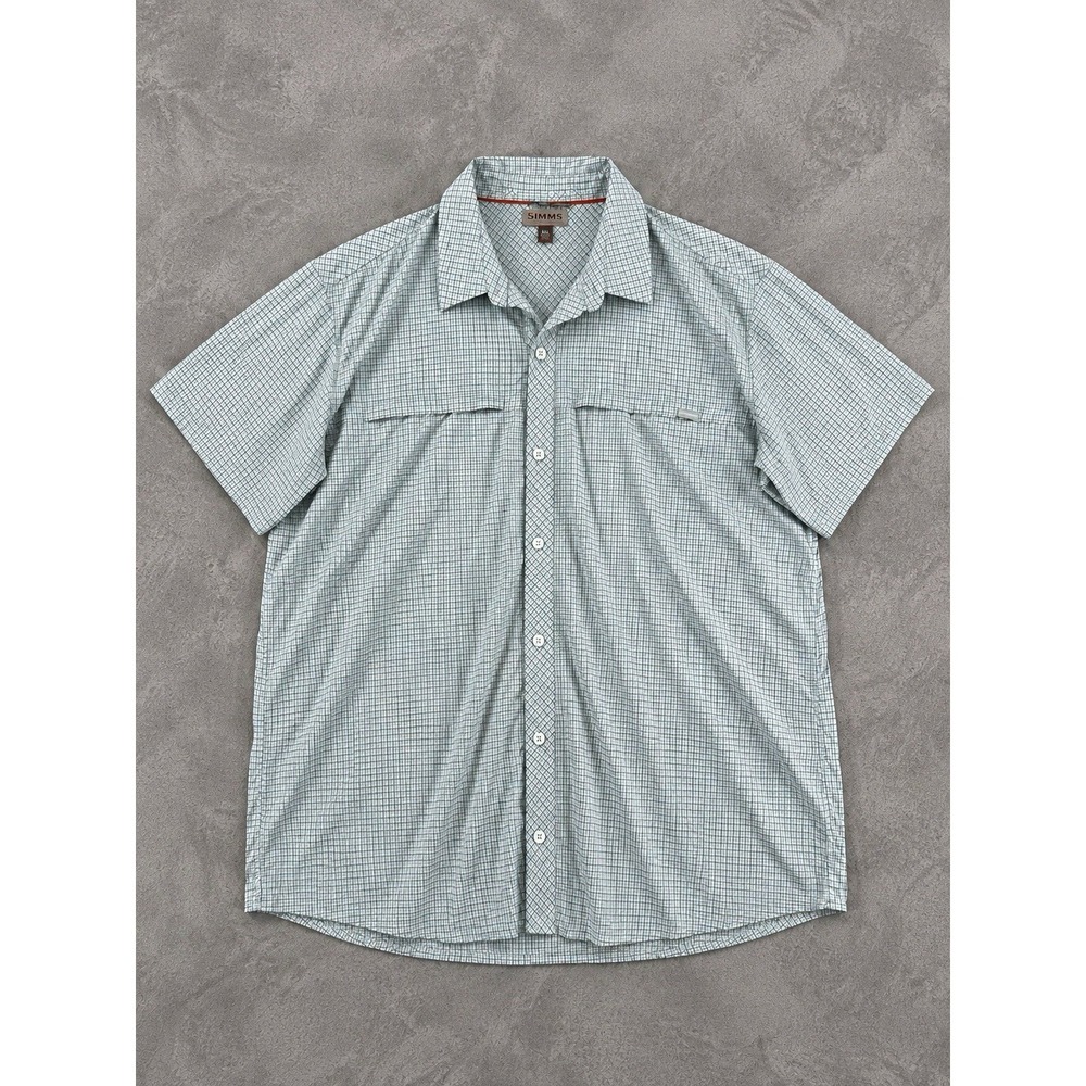 Simms Stone Cold Fishing Shirt Mens XXL Blue Plaid Quick Dry Outdoor Performance